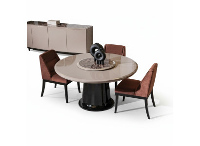 Elegantes Beiges Esszimmer Set aus Holz und Textil mit modernem Design