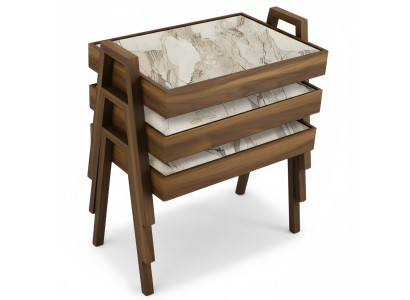 Elegantes Beigefarbenes Couchtisch-Set aus Holz im modernen Stil