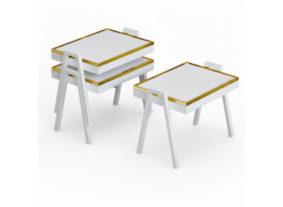 Elegantes weißes Couchtisch-Set aus Holz im modernen Stil
