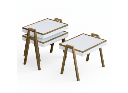 Elegantes weißes Couchtisch-Set aus Holz im modernen Design