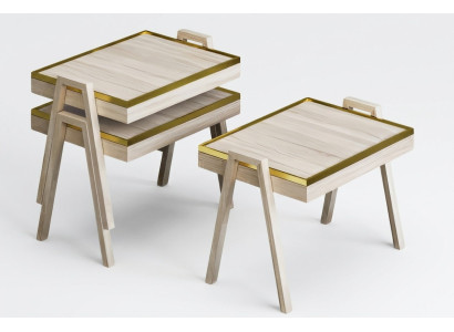 Elegantes Beiges Holz Couchtisch-Set im modernen Stil