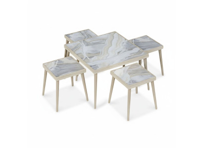 Wohnzimmer-Set aus Holz in lebendigen Mehrfarbtönen, modernes Design