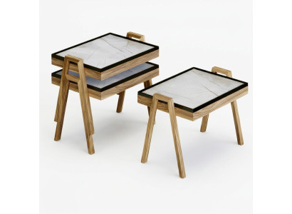 Couchtisch-Set Holz Beige Modern Elegant Wohnzimmermöbel
