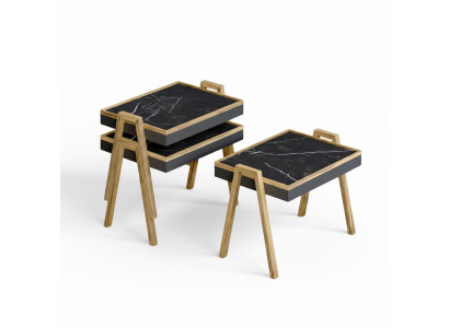 Elegantes schwarzes Couchtisch-Set aus Holz im modernen Design