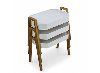 Elegantes weißes Couchtisch-Set aus Holz im modernen Stil