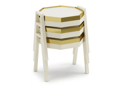 Elegantes Beigefarbene Holz Couchtisch-Set Modern Minimalistisch