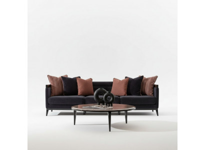 Elegantes schwarzes 4-Sitzer Sofa aus Textil und Holz