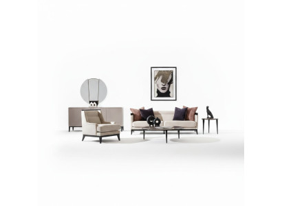 Moderner weißer Wohnzimmer 2-teiliges Set aus Textil und Holz