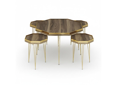 Elegantes braunes Wohnzimmer-Set aus Holz und MDF mit goldfarbenen