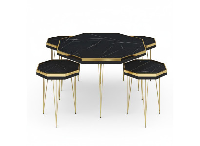 Elegantes Wohnzimmer-Set in Schwarz aus MDF und Edelstahl