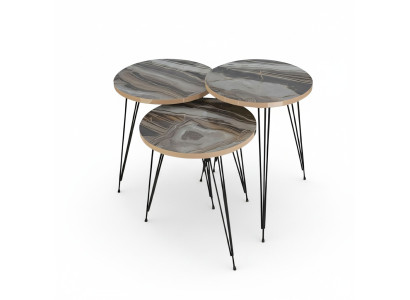 Elegantes graues Couchtisch-Set aus Holz und Metall