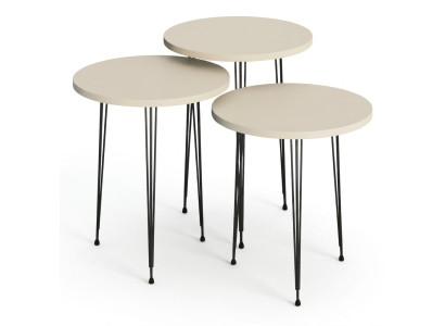 Elegantes Beiges Couchtisch-Set aus Holz und Metall