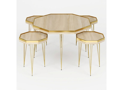 Wohnzimmer-Set in Beige aus MDF und Edelstahl modern und elegant