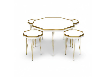 Modernes Wohnzimmer-Set in Weiß mit MDF und Edelstahl