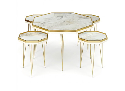 Elegantes weißes Wohnzimmer-Set aus MDF und Edelstahl