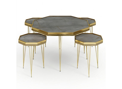 Elegantes Wohnzimmer-Set in Grau aus MDF und Edelstahl