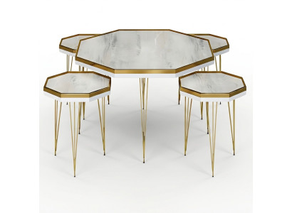Elegantes weißes Wohnzimmer-Set aus MDF und Edelstahl