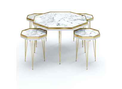 Elegantes weißes Wohnzimmer-Set aus MDF und Edelstahl in modernem Stil