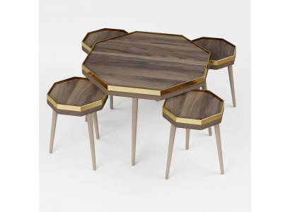 Wohnzimmer-Set Braun Holz Edelstahl modern stilvoll