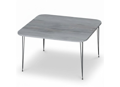 Moderner grauer Couchtisch aus Holz und Edelstahl