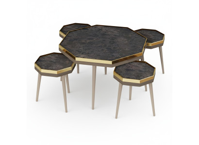 Elegantes Wohnzimmer-Set Schwarz Holz Edelstahl modern
