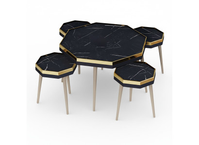 Elegantes schwarzes Wohnzimmer-Set aus Holz und Edelstahl