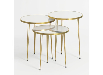Weißes modernes Couchtisch-Set aus Holz und Edelstahl