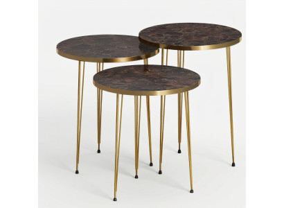 Elegantes braunes Couchtisch-Set aus Holz und Edelstahl