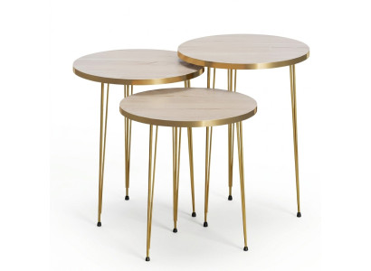Elegantes braunes Couchtisch-Set aus Holz und Edelstahl