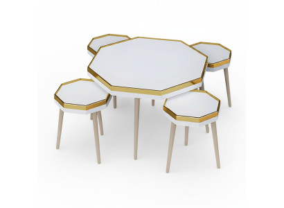 Elegantes weißes Wohnzimmer-Set aus Holz und Edelstahl