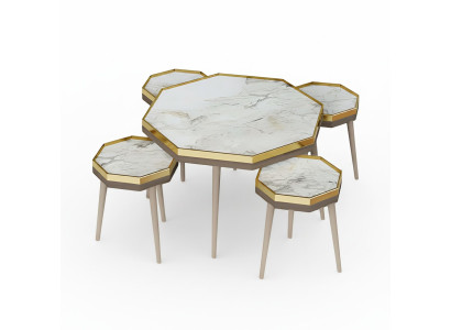 Elegantes Wohnzimmer-Set in Weiß aus Holz und Edelstahl