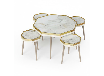 Elegantes weißes Wohnzimmer-Set aus Holz und Edelstahl