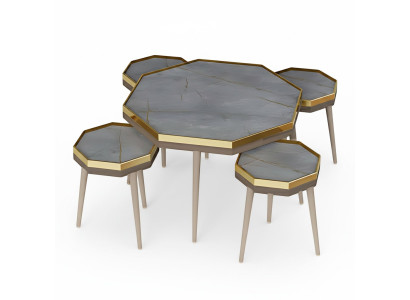 Elegantes Wohnzimmer-Set Grau Holz und Edelstahl Modern Design