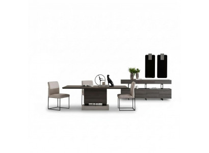 Elegantes 7-tlg. Esszimmer Set aus Holz und Glas in Grau und Braun