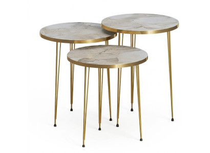 Elegantes Beiges Couchtisch-Set aus Holz und Edelstahl