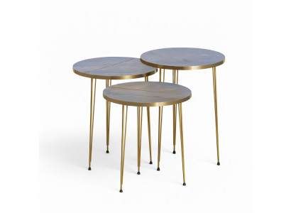 Elegantes graues Couchtisch-Set aus Holz und Edelstahl