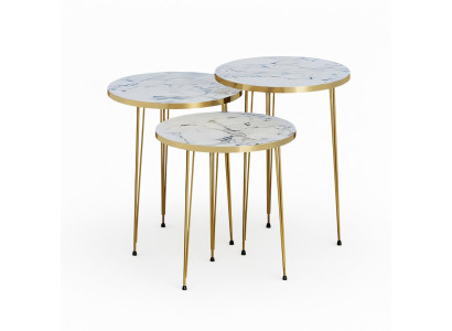 Elegantes Beiges Couchtisch-Set aus Holz und Edelstahl