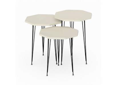 Elegantes weißes Couchtisch-Set aus Holz und Metall im modernen Stil