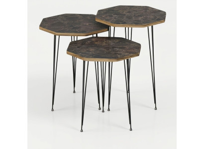 Elegantes braunes Couchtisch-Set aus Holz und Metall