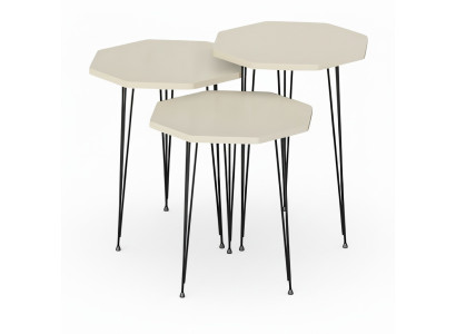 Elegantes weißes Couchtisch-Set aus Metall und Holz für modernes
