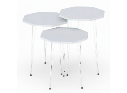 Elegantes weißes Couchtisch-Set aus Holz und Edelstahl