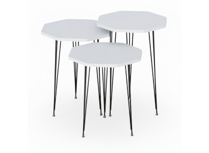 Weißes Metall-Holz Couchtisch-Set modern