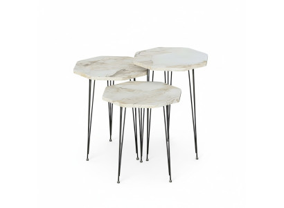Elegantes Beiges Couchtisch-Set aus Holz und Metall