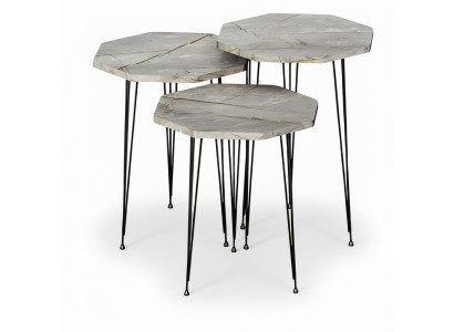 Elegantes graues Couchtisch-Set aus Holz und Metall