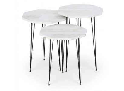 Elegantes weißes Couchtisch-Set aus Holz und Metall im modernen Stil