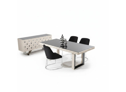 Elegantes Weißes Esstisch- und Stuhl-Set aus Holz und Metall