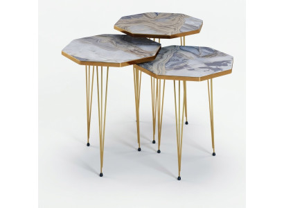Moderner grauer Couchtisch aus Holz und Edelstahl