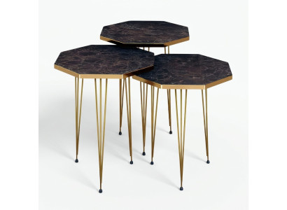 Elegantes braunes Couchtisch-Set aus Holz und Edelstahl