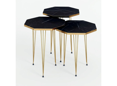 Elegantes schwarzes Couchtisch-Set aus Holz und Edelstahl