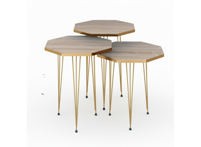 Elegantes braunes Couchtisch-Set aus Holz und Edelstahl